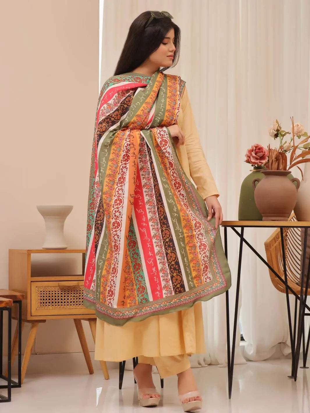 Phool Stripe Silk Odhni (Light Multi) TNG by MD