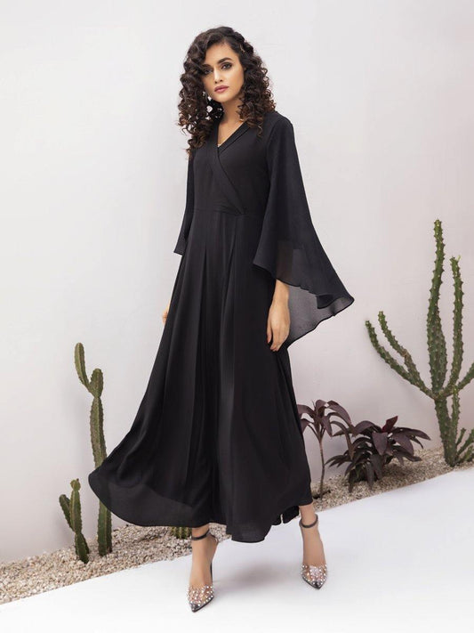 BLACK CRIMP DRESS - LA ROSAA