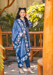 Manzar By Al Harir Stitched 3 Piece Kids Summer Suit-AH017-NAVY BLUE