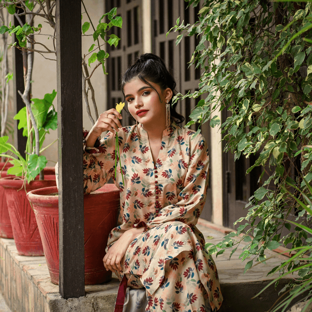 Florals & Printed By Hadar Official Stitched 3 Piece Lawn Collection-Sable - 3 PC printed