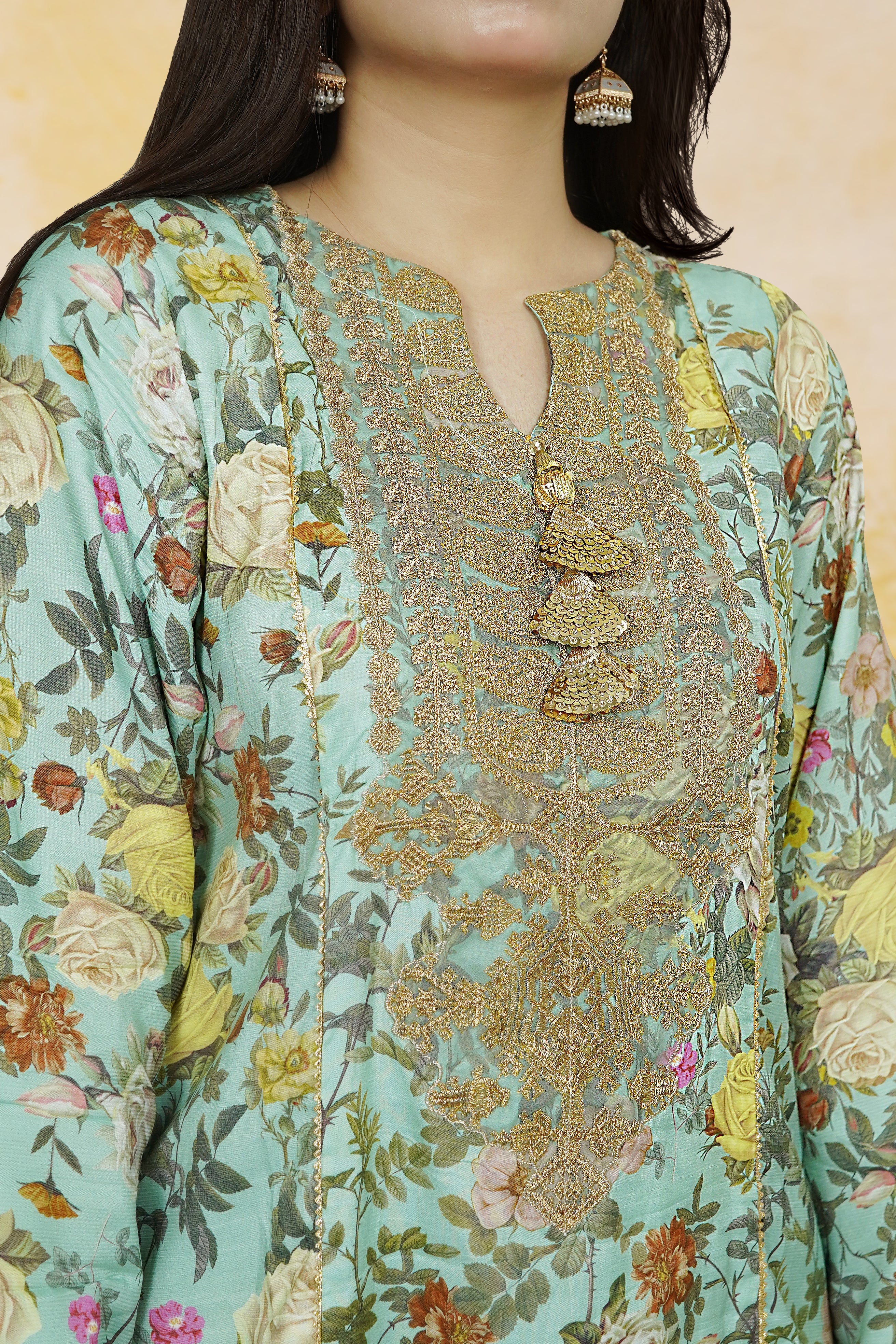 Urban Cut 2 Piece Embroidred Cotton/Viscose  Printed  Suit