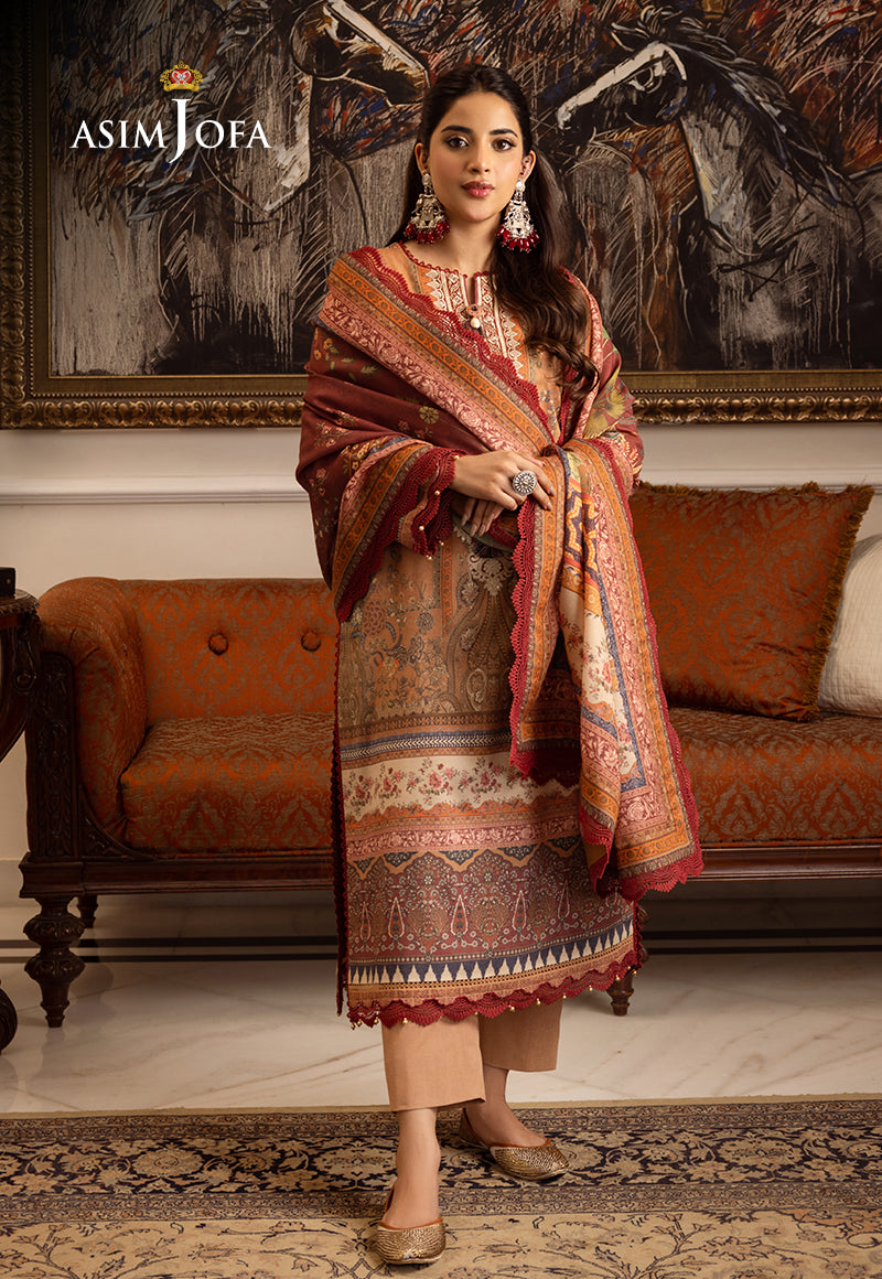 Asim Jofa Aira & Asra Winter Shawl Collection Ajiw-10 Embroidered Karandi 3 Pcs