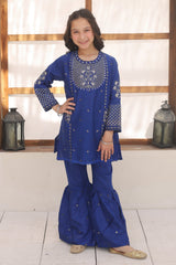 Khanak Stitched Kids-Dark Blue Gharara Suit KST 141