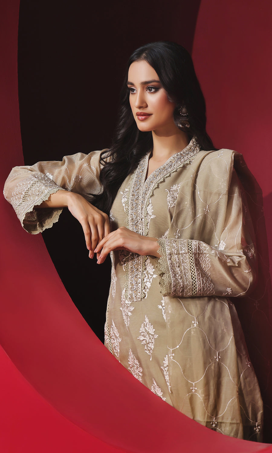 Shamooz Stitched 3 Piece Formals Collection'2025-Beige SEM-0752