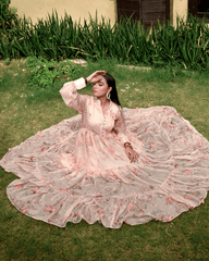 Hadar Official Stitched Formals 3D Pink Rose Maxi/Long Dress