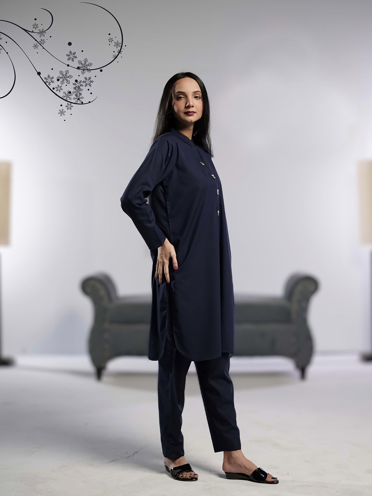 Ahlam Stitched - 2 piece Shirt & Trouser Navy Luxe Collection'2024