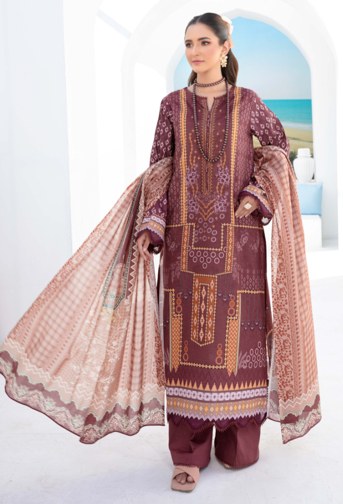 Saira Bano By Humdum Unstitched 3 Piece Emb Lawn Collection'2024