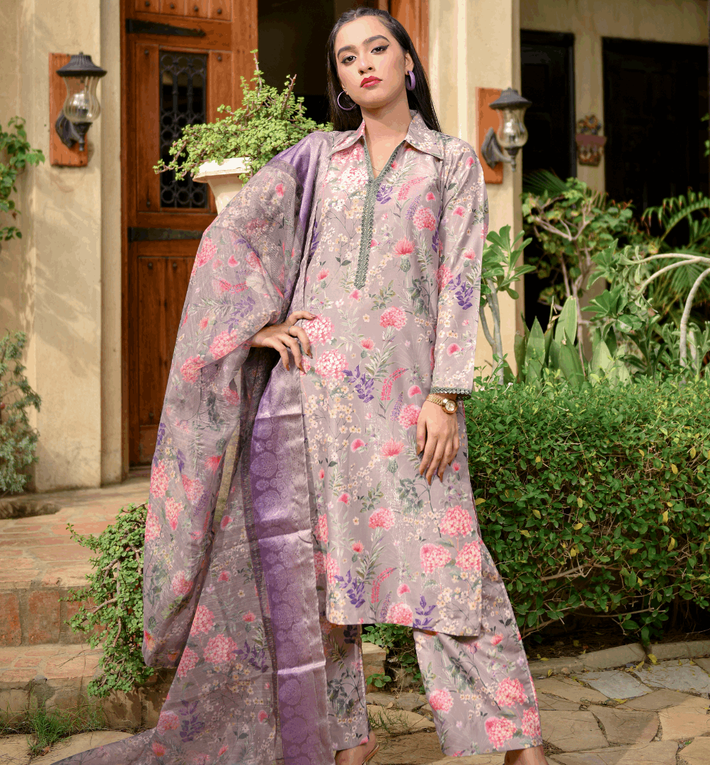 Florals & Printed By Hadar Official Stitched 3 Piece Lawn Collection-Celeste - 3 PC printed