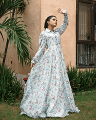 Hadar Official Stitched Formals 3D Blue Butterfly Maxi/Long Dress