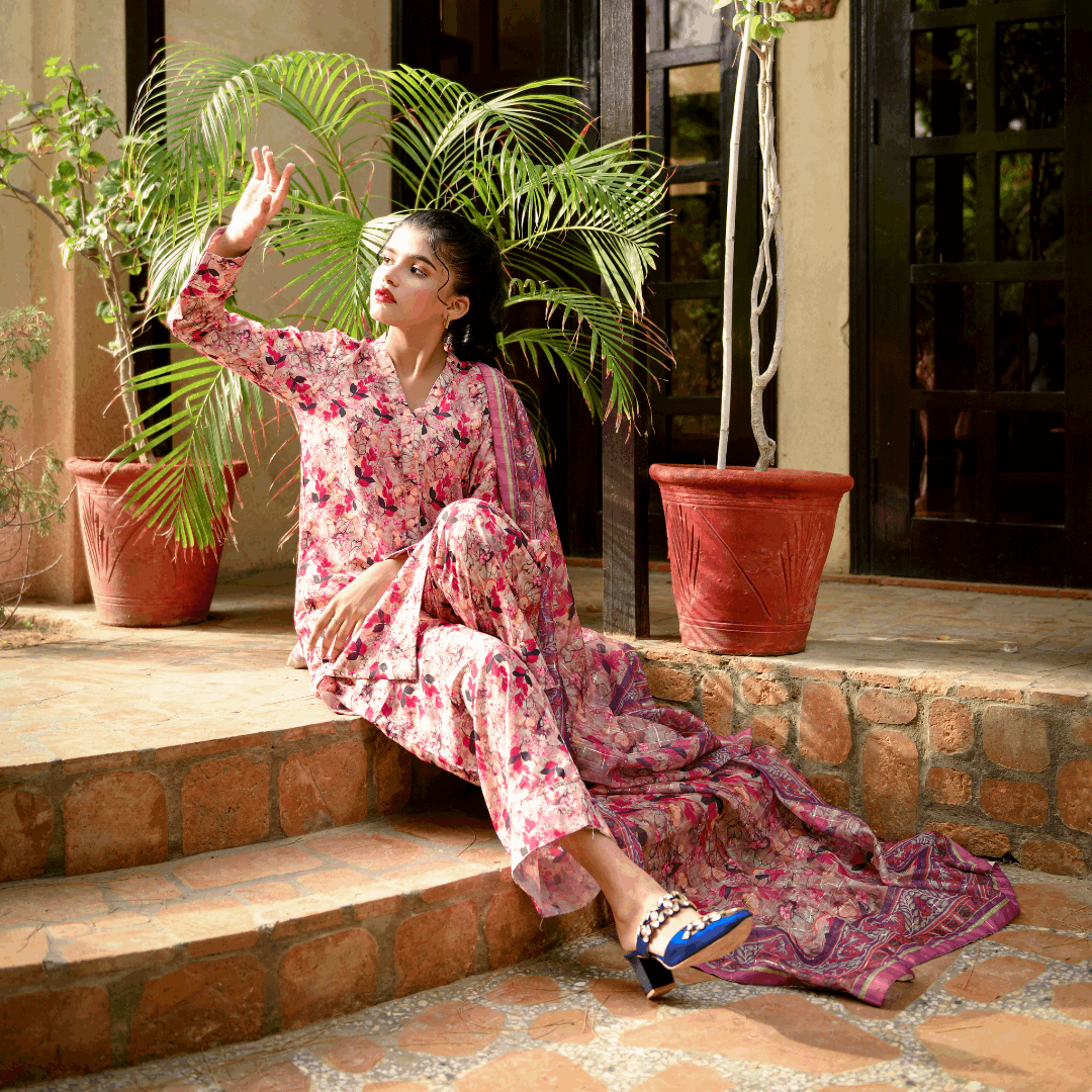 Florals & Printed By Hadar Official Stitched 3 Piece Lawn Collection-Ember - 3 PC printed