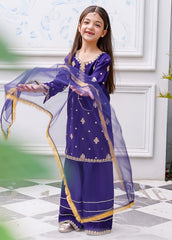 Meethi Eid By Modest Blue Rawsilk Embroidered 3 Piece Gharara