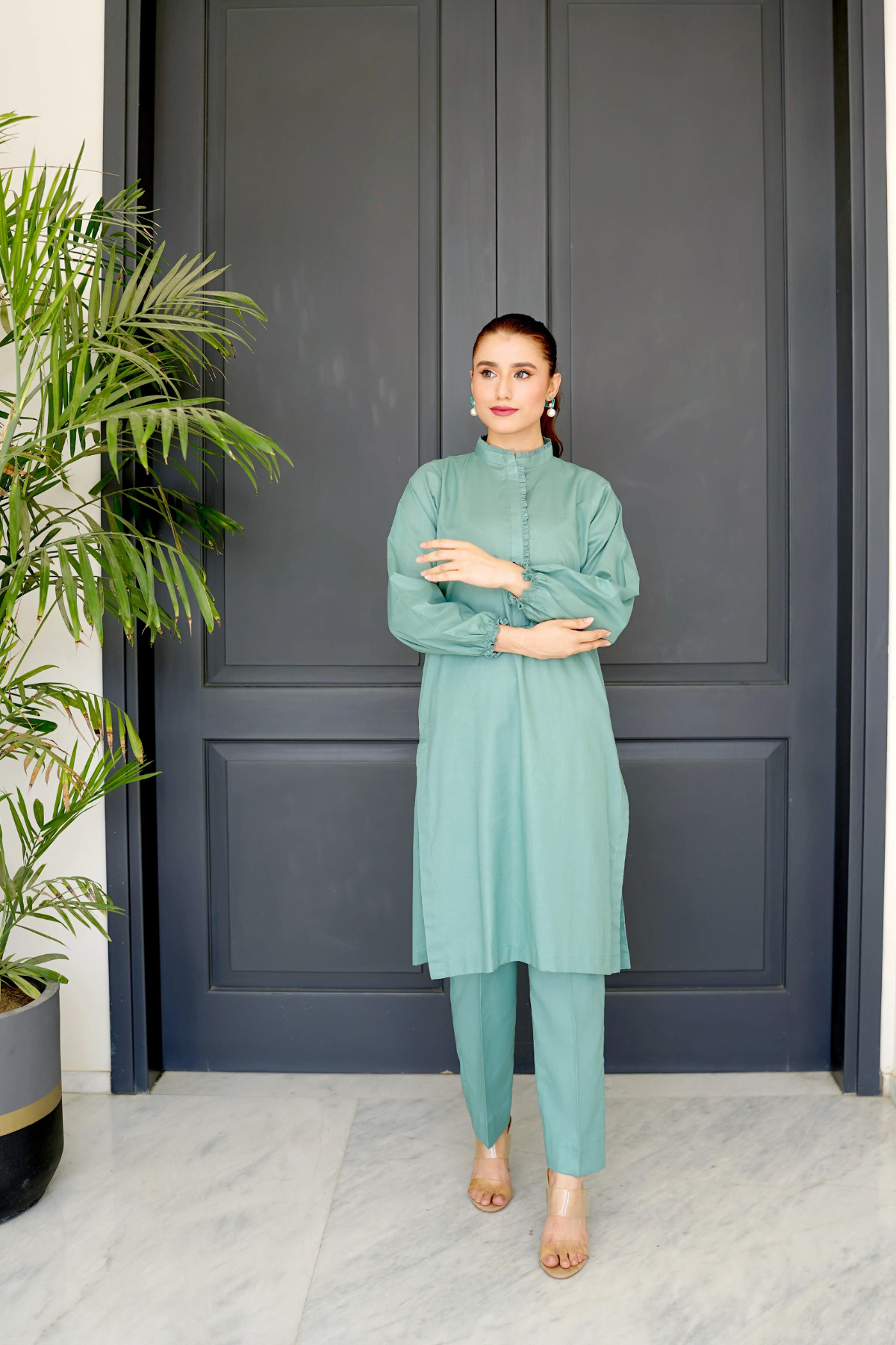 Amal Stitched Co Ords Basics Collection-Jade