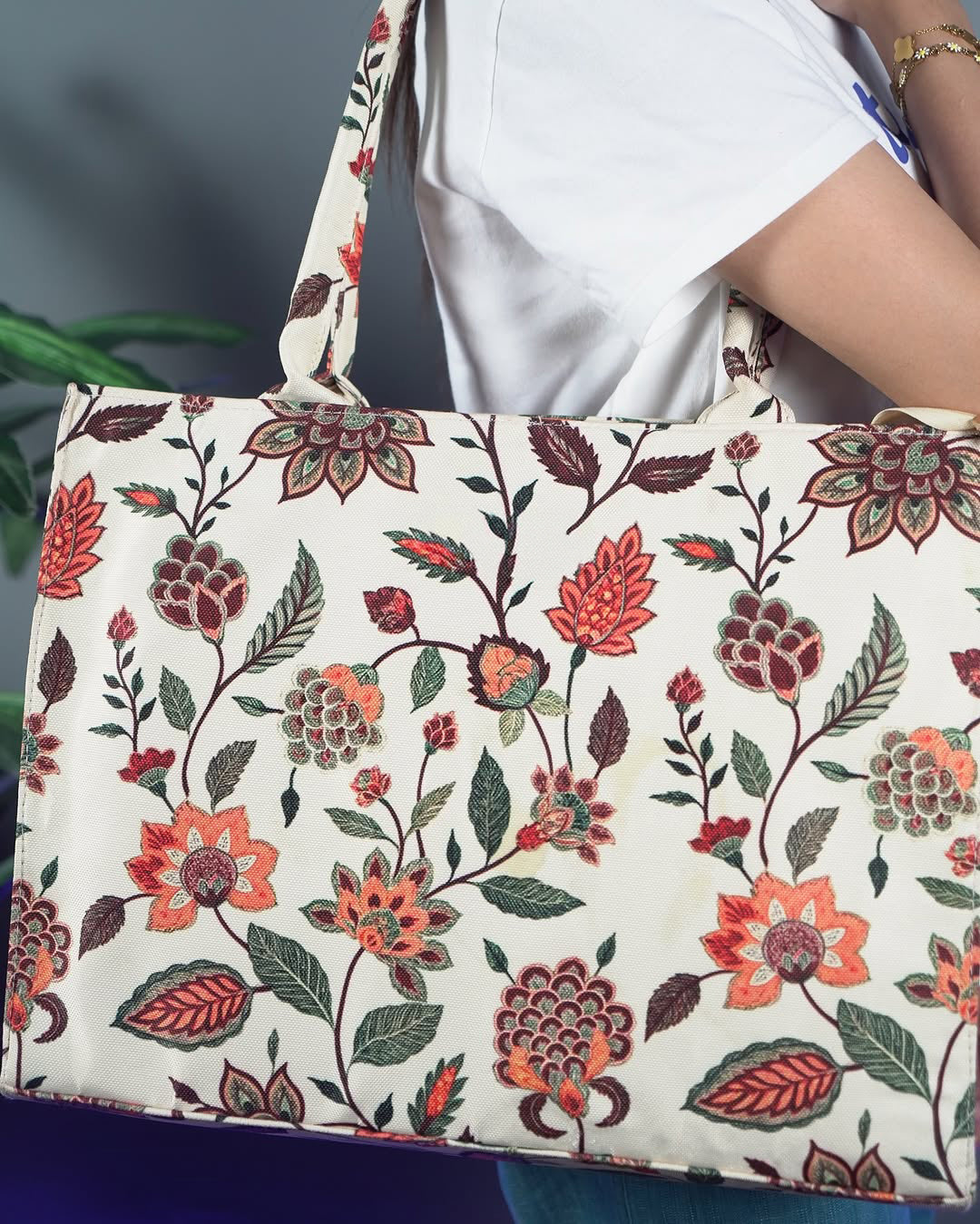 Fineur Canvas Tote Bags Beige Multiflower