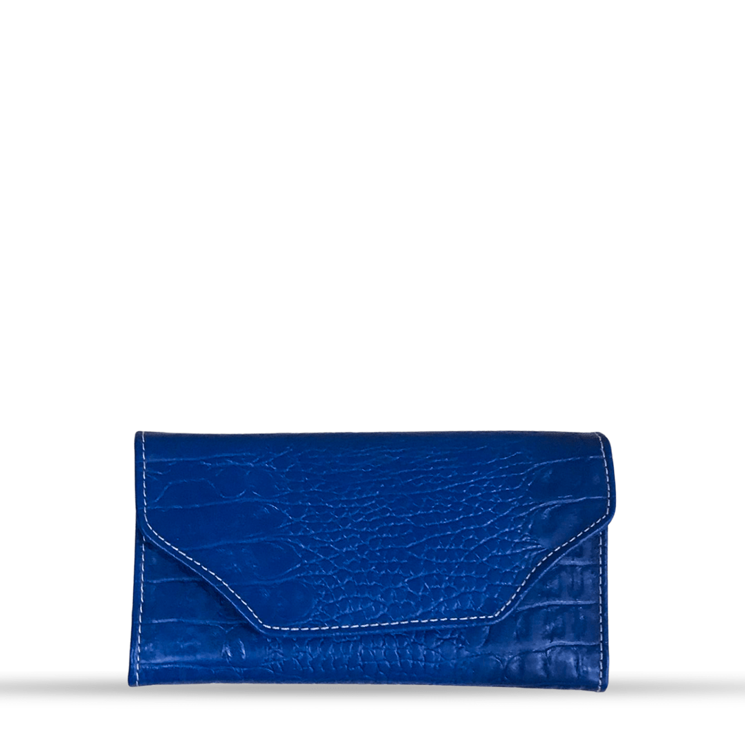 Leather long crocodile wallet 3 folds Blue - Bag X