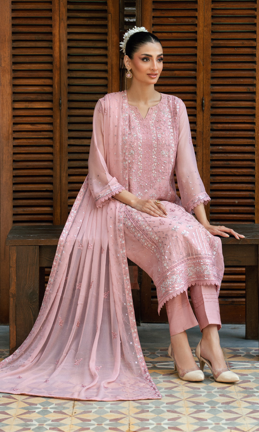 Shamooz Stitched 3 Piece Formals Collection'2025-Dusty Mauve SEM-0833