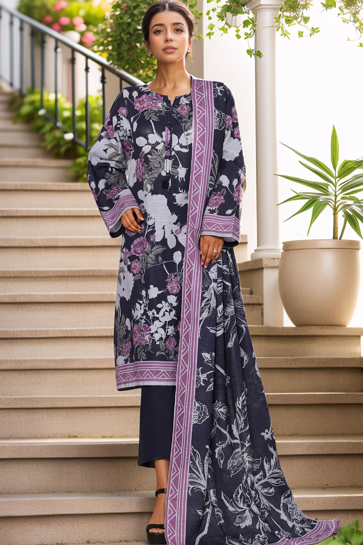Sada Bahar Stitched 3 Piece Printed Khaddar Vol-01 Collection'2025-KD-PR-6255-Black