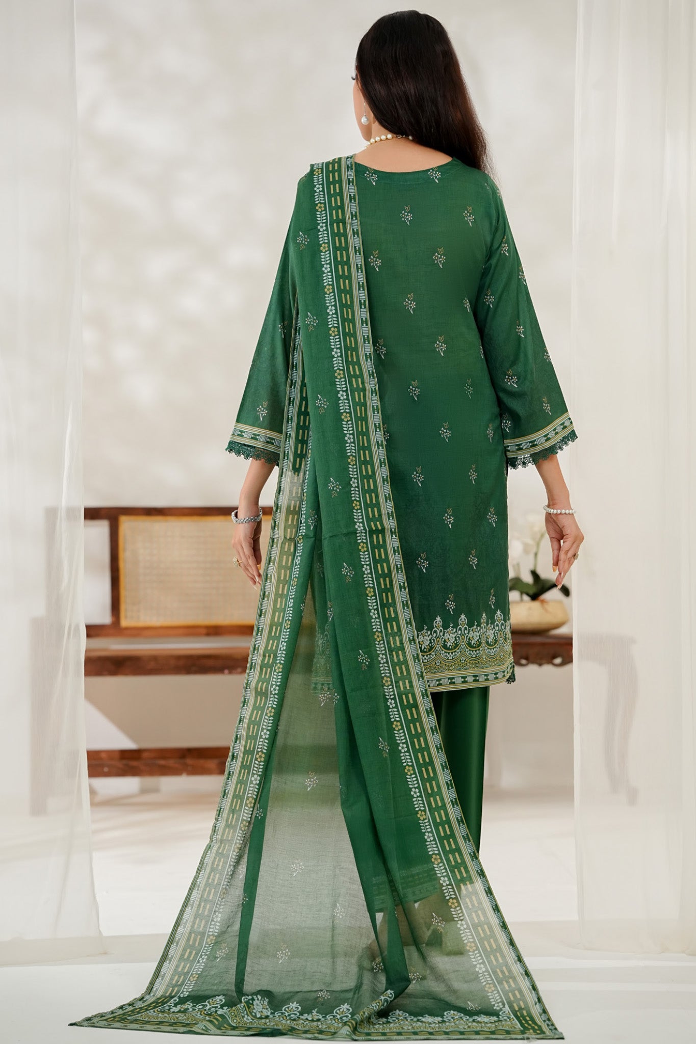 Aizal Stitched 3 Piece Printed Lawn Collection'2025-D-647-Green