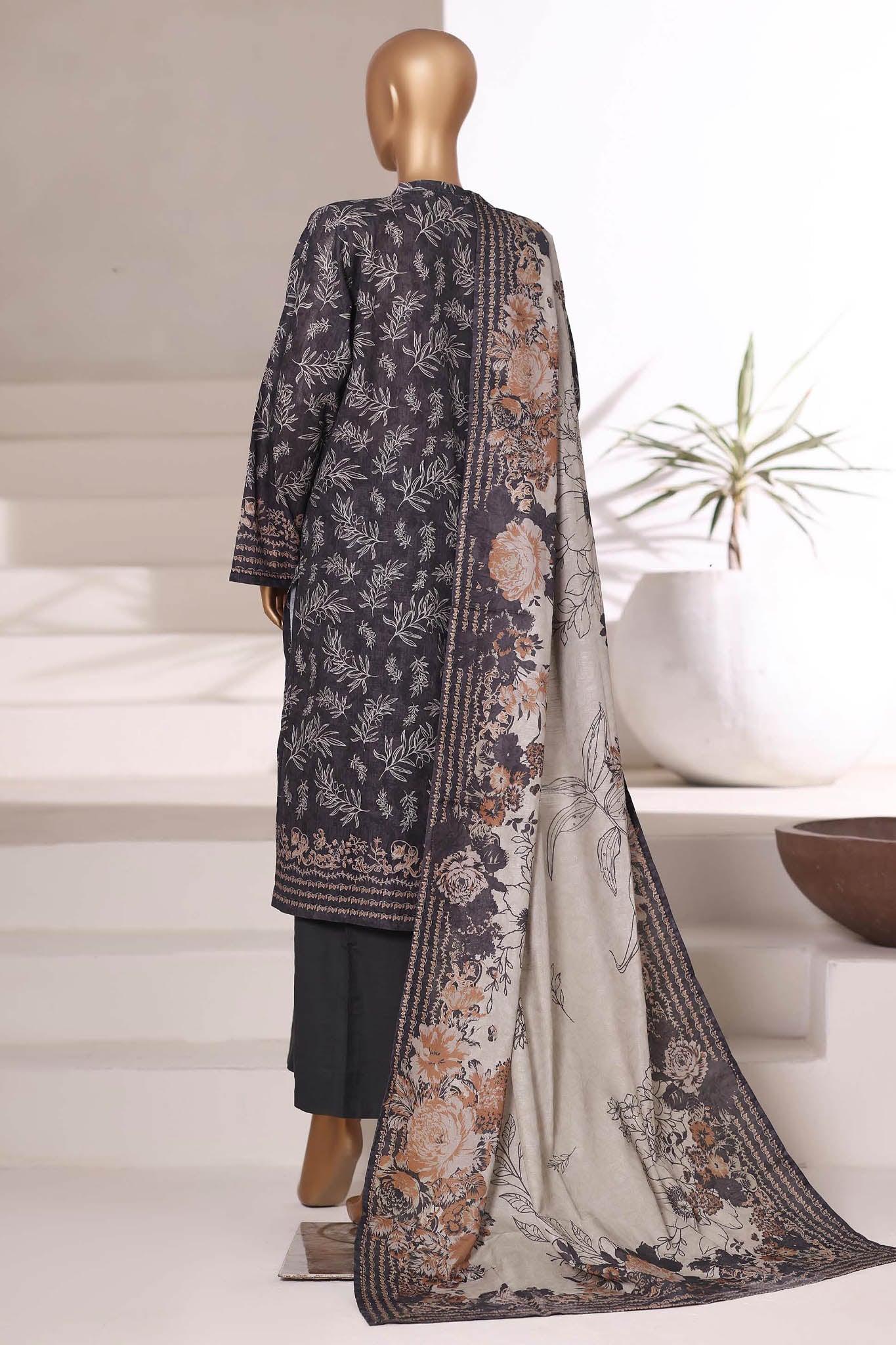 Sada Bahar Stitched 3 Piece Printed Khaddar Vol-02 Collection'2025-KD-PR-6556-Black