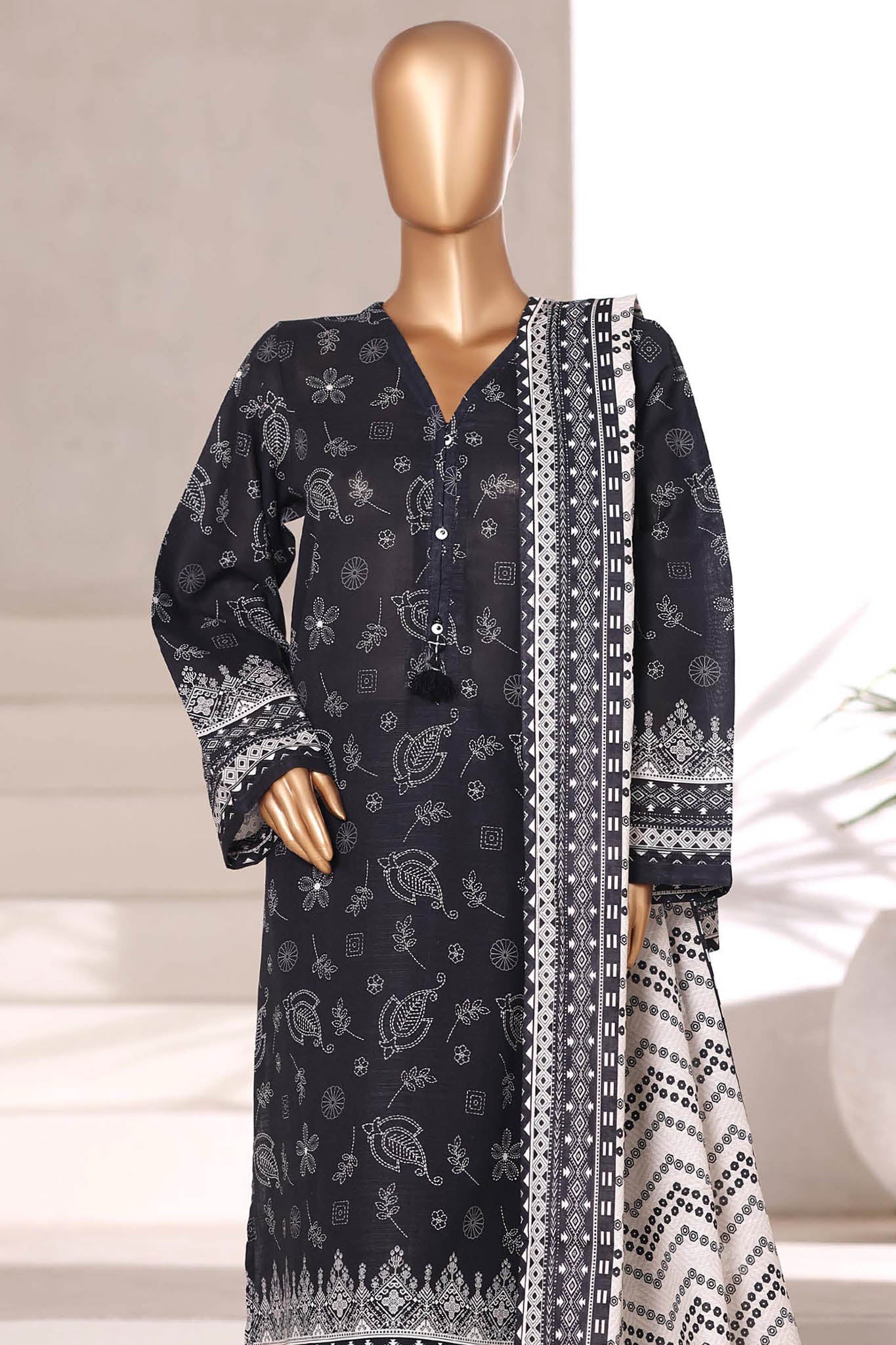 Sada Bahar Stitched 3 Piece Printed Khaddar Vol-02 Collection'2025-KD-PR-6566-Black