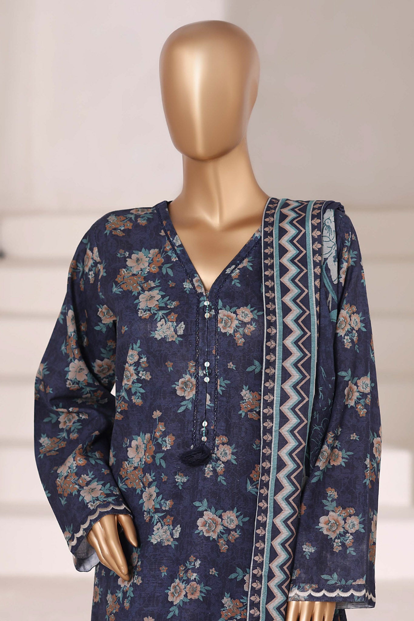 Sada Bahar Stitched 3 Piece Emb Khaddar Fall Collection'2025-EMB-6851-Navy Blue