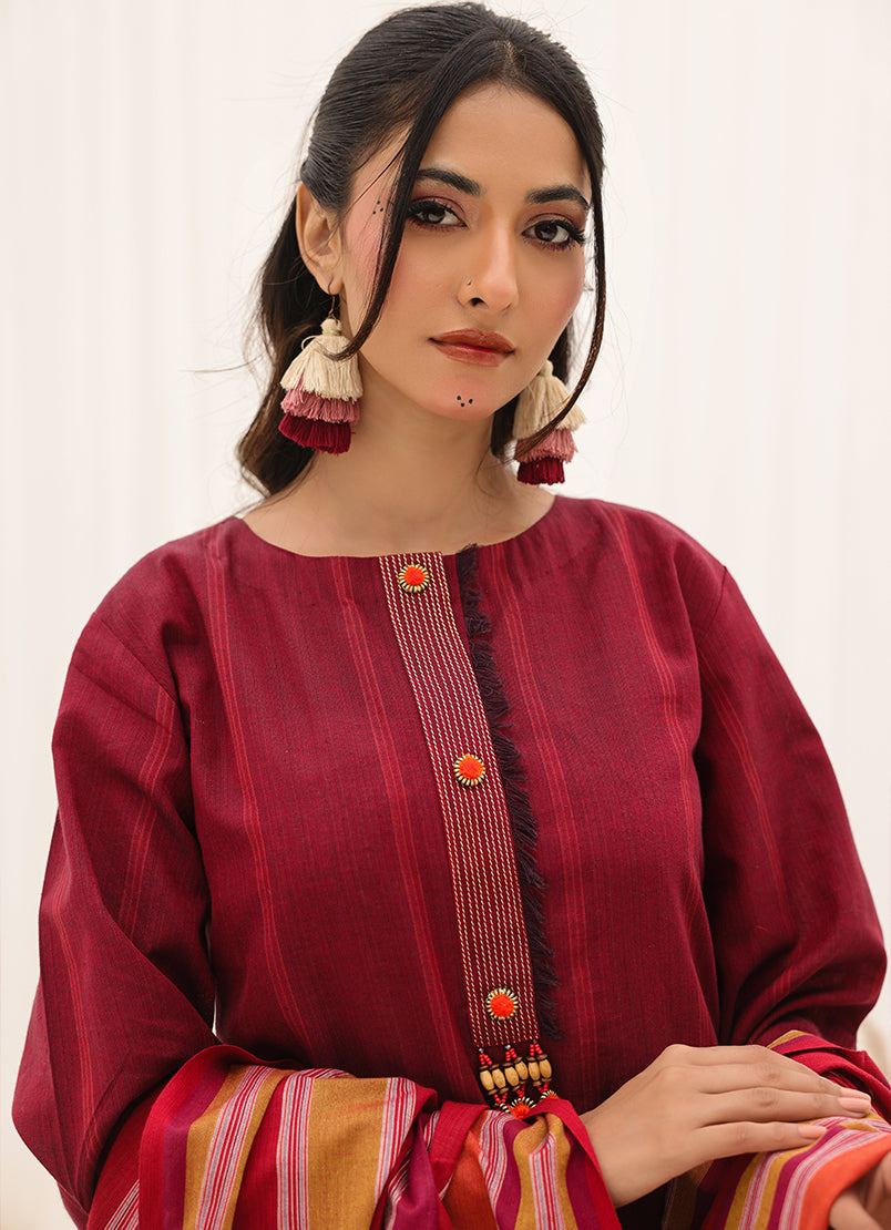 Zlooms 3 Pc Yarn Dyed Unstitched Suit - ZL25-C10-06