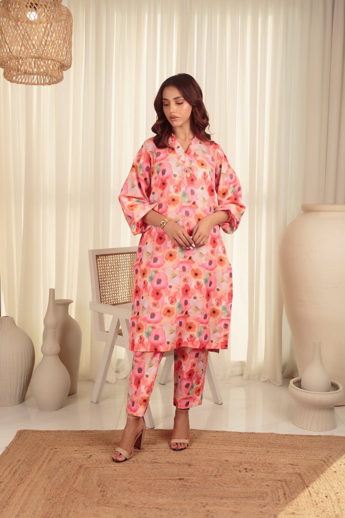 Zaman By MNM Stitched 2 Piece Cotton Lawn Collection-Pink paradise