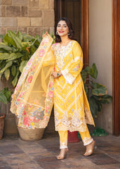 Manzar By Al Harir Stitched 3 Piece Summer Suit-AH003-Manzar-Yellow