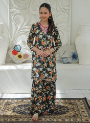 Khanak Stitched Kids-Black & Olive Green Embroidered Gharara KST 195