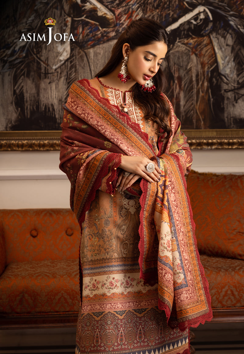 Asim Jofa Aira & Asra Winter Shawl Collection Ajiw-10 Embroidered Karandi 3 Pcs