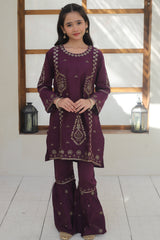 Khanak Stitched Kids-Plum Purple Gharara Suit KST 142