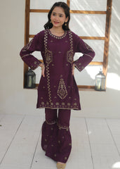 Khanak Stitched Kids-Plum Purple Gharara Suit KST 142