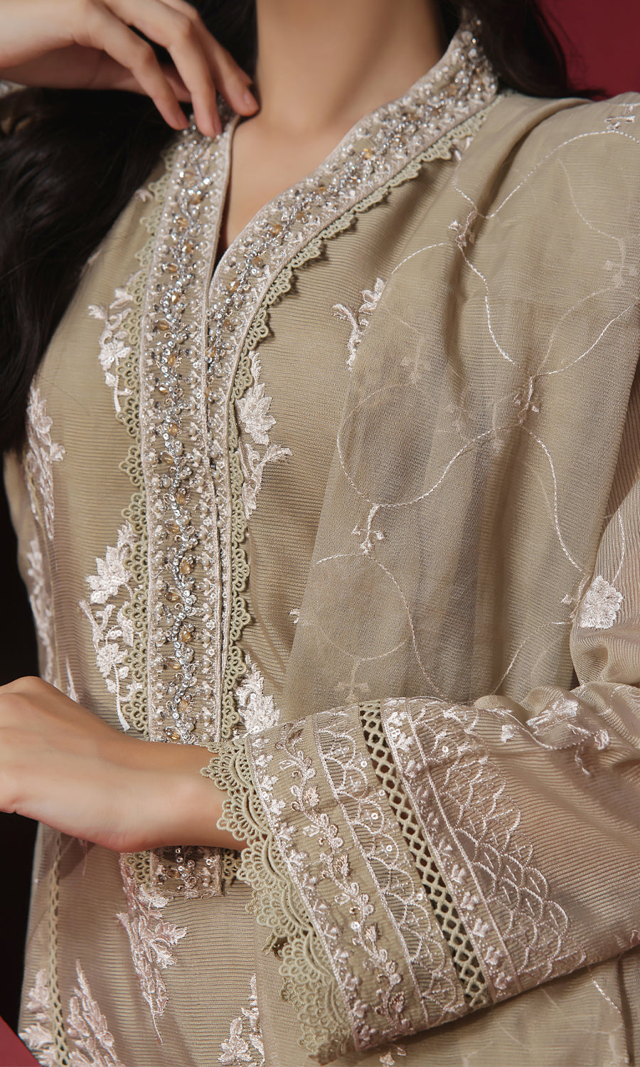Shamooz Stitched 3 Piece Formals Collection'2025-Beige SEM-0752