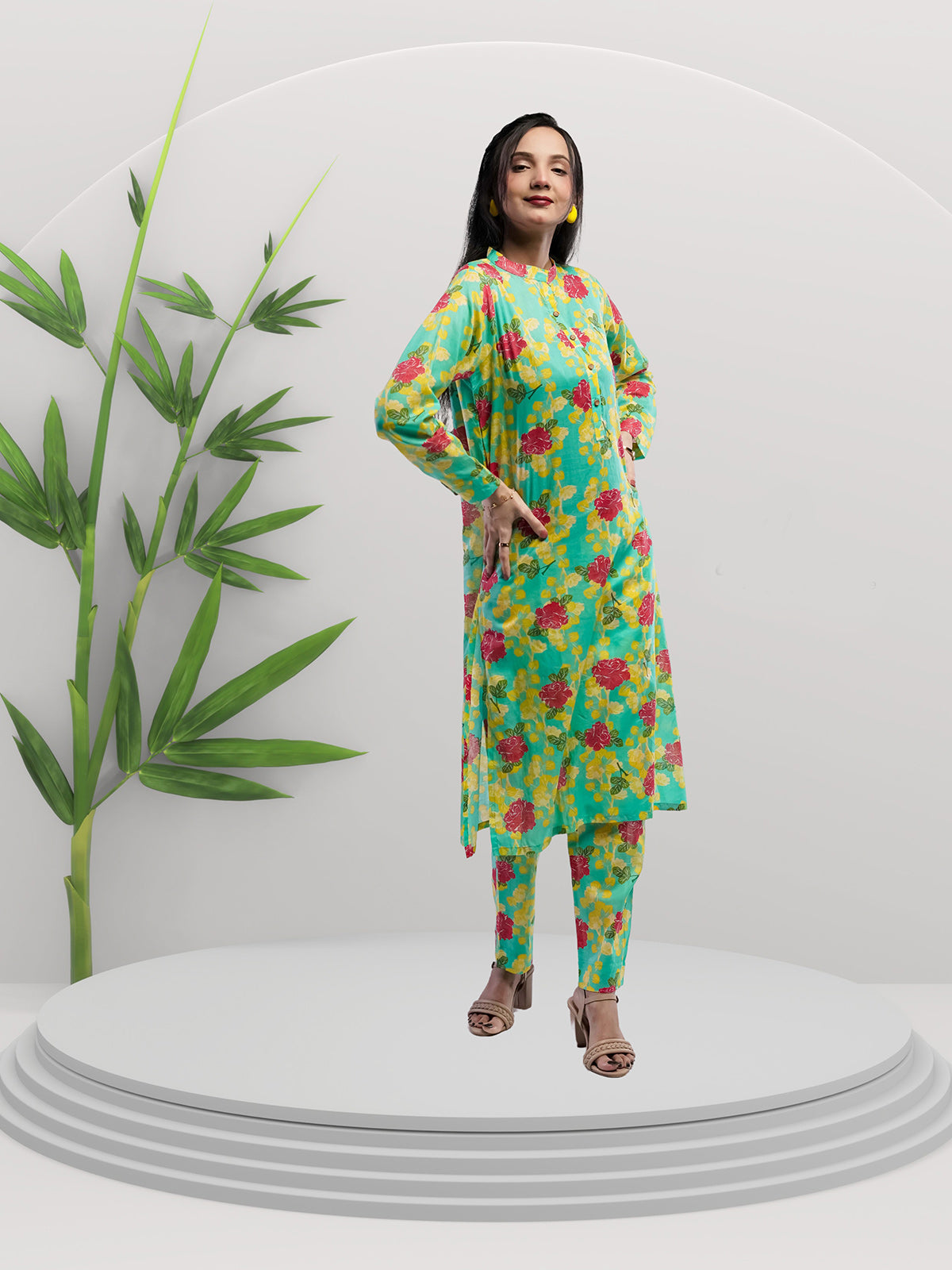 Ahlam Soft Cambric Stitched-Seafoam Co-ord Set Collection'2024