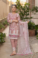 Manzar By Al Harir Stitched 3 Piece Kids Summer Suit-AH017-TEA PINK