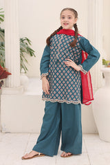 Guldasta By Shanzey Stitched 3 Piece Printed Cotton Suit-SHK-7004-Teal Blue