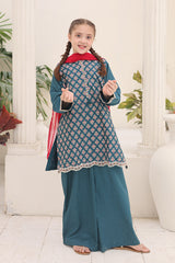 Guldasta By Shanzey Stitched 3 Piece Printed Cotton Suit-SHK-7004-Teal Blue