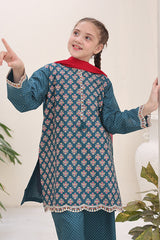 Guldasta By Shanzey Stitched 3 Piece Printed Cotton Suit-SHK-7004-Teal Blue