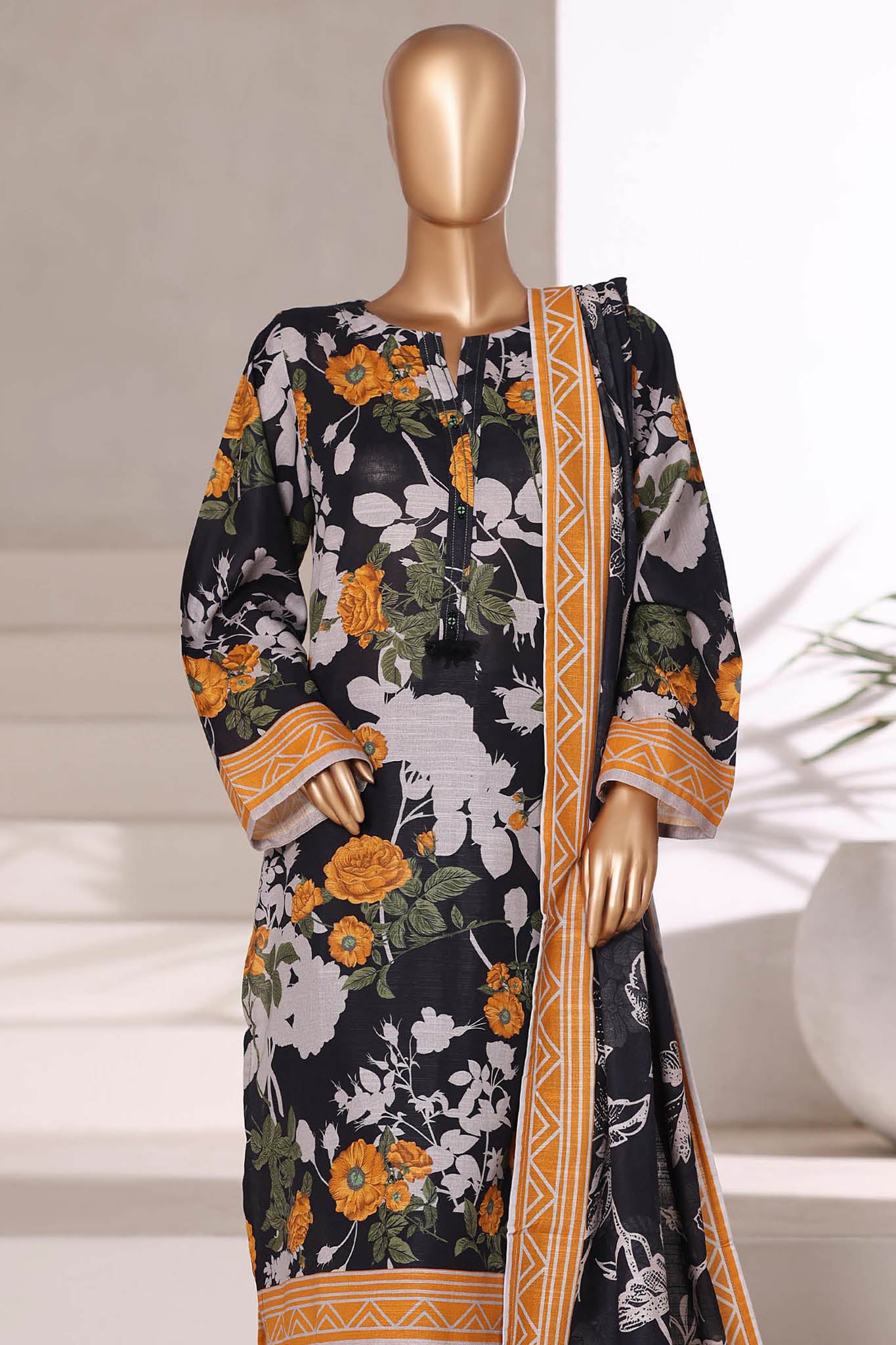 Sada Bahar Stitched 3 Piece Printed Khaddar Vol-02 Collection'2025-KD-PR-7045-Black