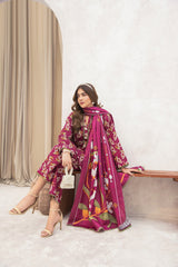 Meerak 3 Piece Emb Khaddar Suit-Crimson Bloom