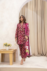 Meerak 3 Piece Emb Khaddar Suit-Crimson Bloom