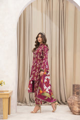 Meerak 3 Piece Emb Khaddar Suit-Crimson Bloom
