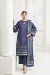 Meerak 3 Piece Emb Khaddar Suit-Sapphire