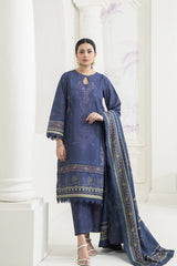 Meerak 3 Piece Emb Khaddar Suit-Sapphire