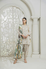 Meerak 3 Piece Emb Khaddar Suit-Winter Leaf