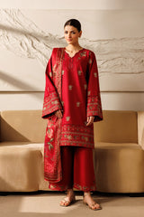 Mistfall By Panache Apparel Stitched 2-3 Piece Emb Cotton Ramadan Edit Suit-Terracotta