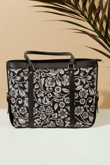 Fineur Strap  Canvas Tote Bag Black Floral