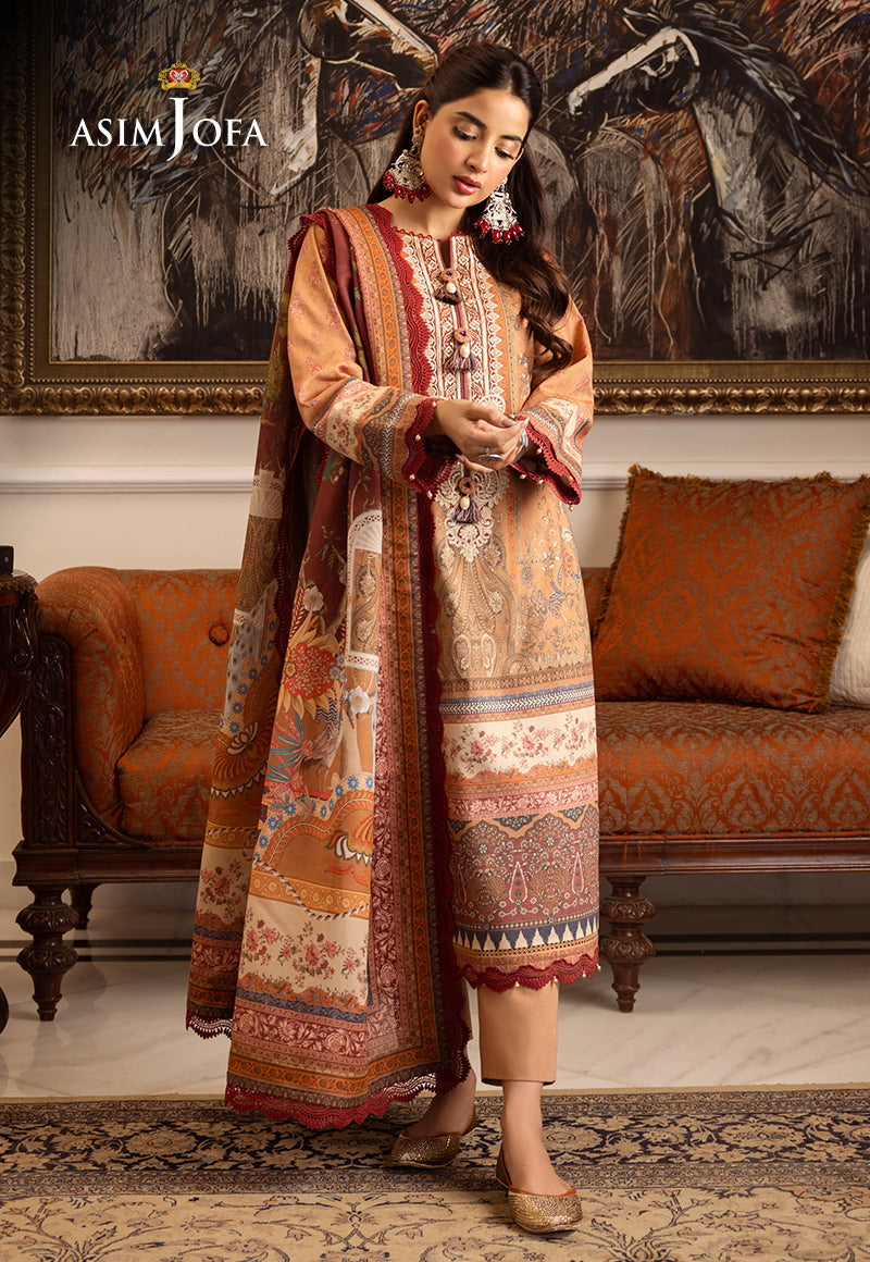 Asim Jofa Aira & Asra Winter Shawl Collection Ajiw-10 Embroidered Karandi 3 Pcs