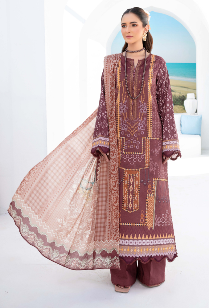 Saira Bano By Humdum Unstitched 3 Piece Emb Lawn Collection'2024