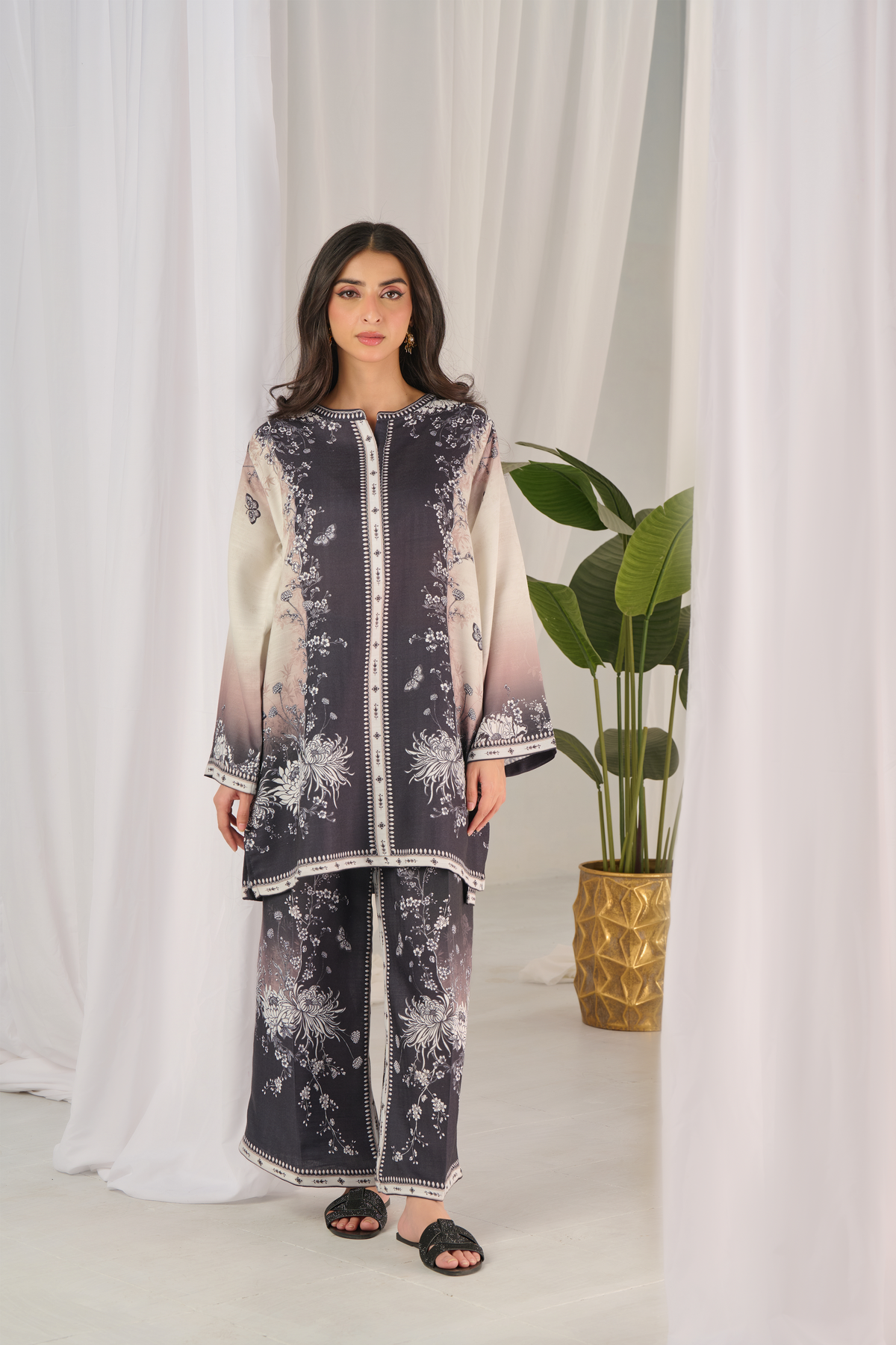 Yaaqot Stitched 2 Piece Lawn Collection-Ebony Greyish