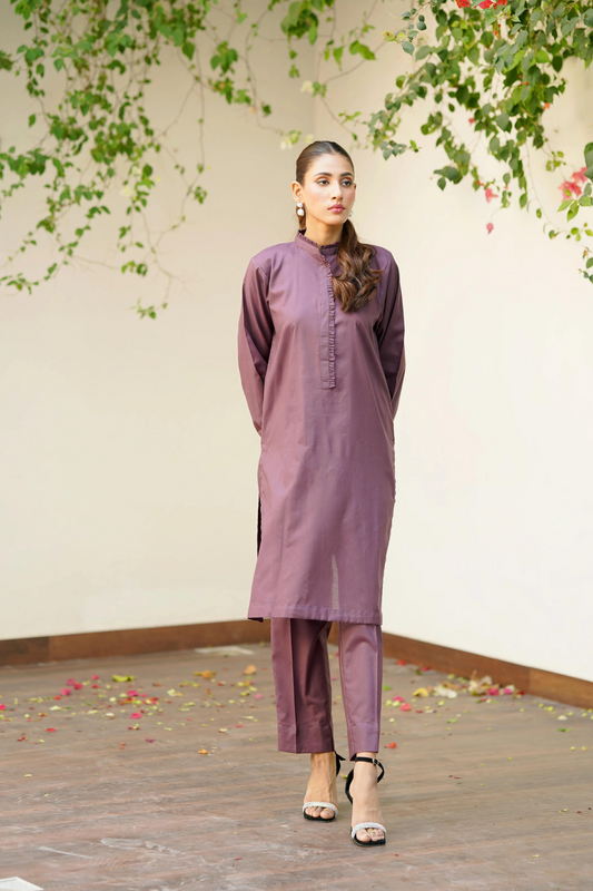 Amal Stitched Co Ords Basics Collection-Mulberry